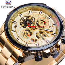 Load image into Gallery viewer, Forsining Three Dial Calendar Display Black Stainless Steel Men Automatic Wrist Watch Top Brand Luxury Military Sport Male Clock