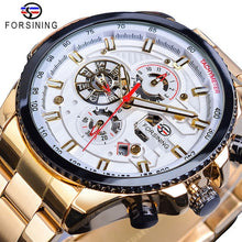 Load image into Gallery viewer, Forsining Three Dial Calendar Display Black Stainless Steel Men Automatic Wrist Watch Top Brand Luxury Military Sport Male Clock