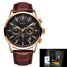 Load image into Gallery viewer, LIGE Brand Men Watches Automatic Mechanical Watch Tourbillon Sport Clock Casual Leather Business Wrist Watch Gold Relojes Hombre