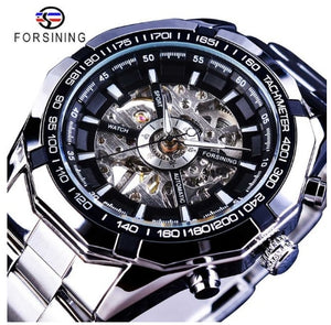 Forsining Mens Skeleton Watches Top Brand Luxury Stainless Steel Waterproof D Transparent Water Mechanical Men's Wrist Watch