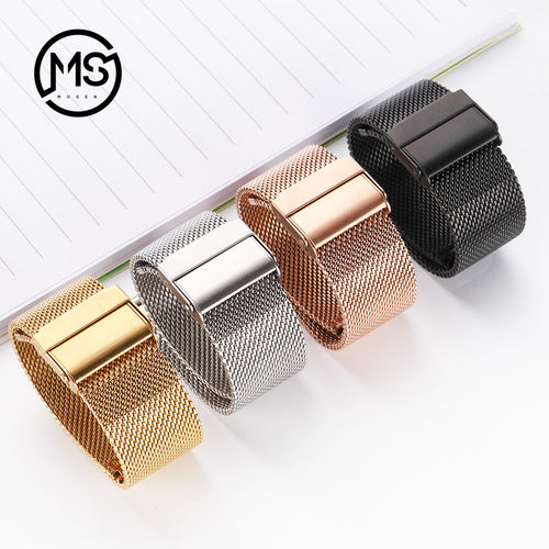 Milanese Watchband 18mm 20mm 22mm Universal Stainless Steel Metal iWatch Band Strap Bracelet Accessories Black Rose Gold Silver