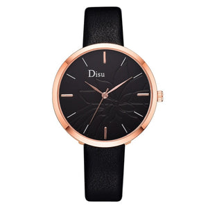 Brand Fashion Leather Women's Wristwatch Luxury Rose Black Band Simple Desgin Watch Quartz Clock Relogio Feminino 999