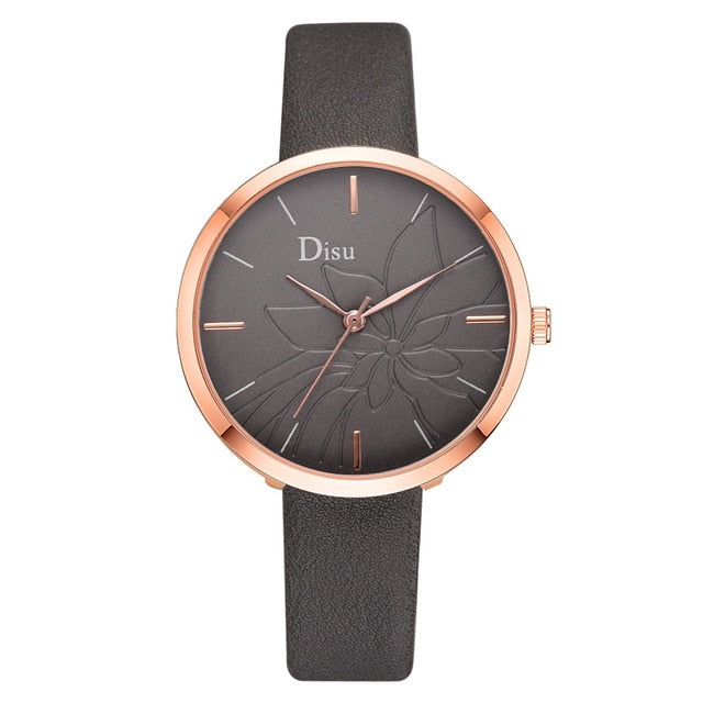 Brand Fashion Leather Women's Wristwatch Luxury Rose Black Band Simple Desgin Watch Quartz Clock Relogio Feminino 999