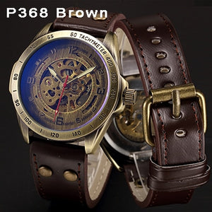 Skeleton Mechanical Watch Automatic Watch Men Steampunk Bronze Transparent Mens Automatic Mechanical Watches Clock montre homme