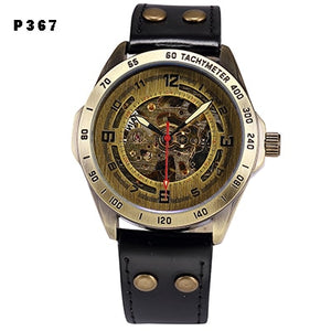 Skeleton Mechanical Watch Automatic Watch Men Steampunk Bronze Transparent Mens Automatic Mechanical Watches Clock montre homme