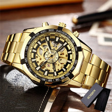 Load image into Gallery viewer, Skeleton Automatic Mechanical Watch Winner Gold Men Watches Stainless Steel Bracelet Sports Luxury Male Clock Chinese Wristwatch