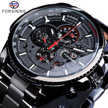 Load image into Gallery viewer, Forsining Three Dial Calendar Display Black Stainless Steel Men Automatic Wrist Watch Top Brand Luxury Military Sport Male Clock