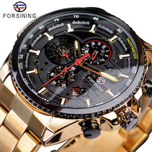 Load image into Gallery viewer, Forsining Three Dial Calendar Display Black Stainless Steel Men Automatic Wrist Watch Top Brand Luxury Military Sport Male Clock