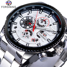 Load image into Gallery viewer, Forsining Three Dial Calendar Display Black Stainless Steel Men Automatic Wrist Watch Top Brand Luxury Military Sport Male Clock