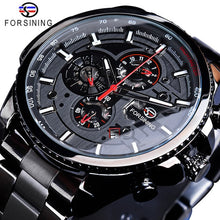 Load image into Gallery viewer, Forsining Three Dial Calendar Display Black Stainless Steel Men Automatic Wrist Watch Top Brand Luxury Military Sport Male Clock