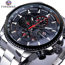 Load image into Gallery viewer, Forsining Three Dial Calendar Display Black Stainless Steel Men Automatic Wrist Watch Top Brand Luxury Military Sport Male Clock